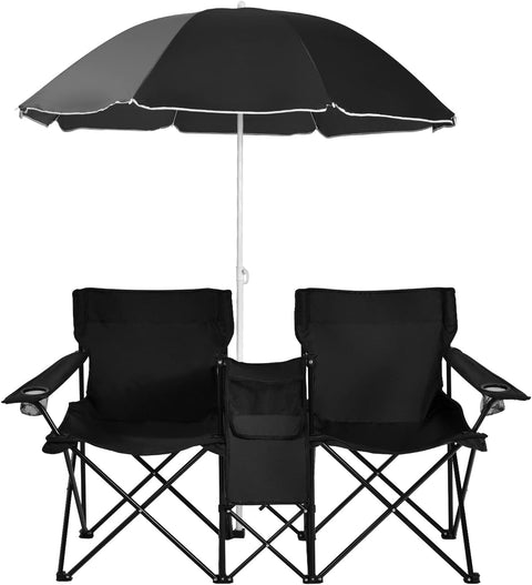 Chaise camping 2 places avec parasol — GOPLUS pliante