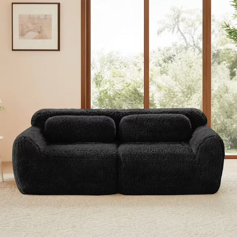 Canapé Compressé Modulable 2 Places 204cm En Tissu Peluche Noir