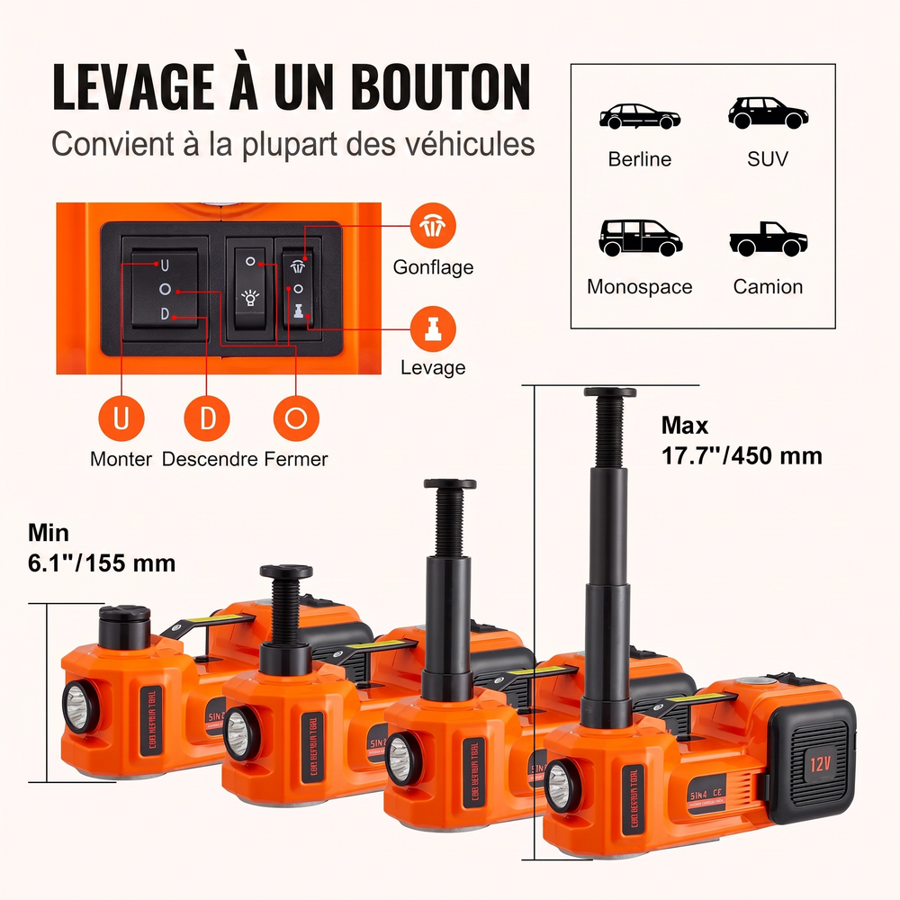 Kit de cric hydraulique électrique 5T 12V