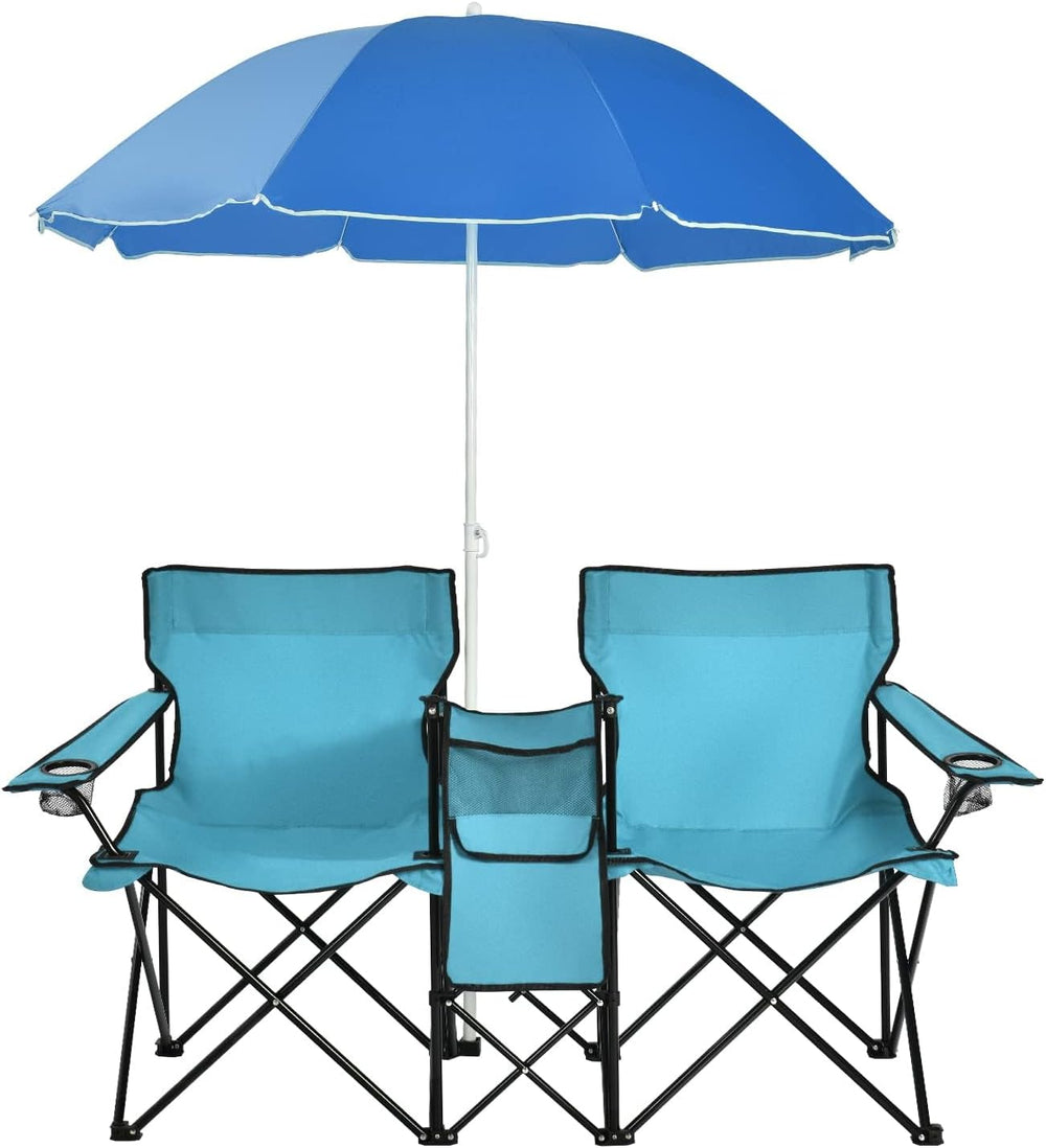 Chaise camping 2 places avec parasol — GOPLUS pliante