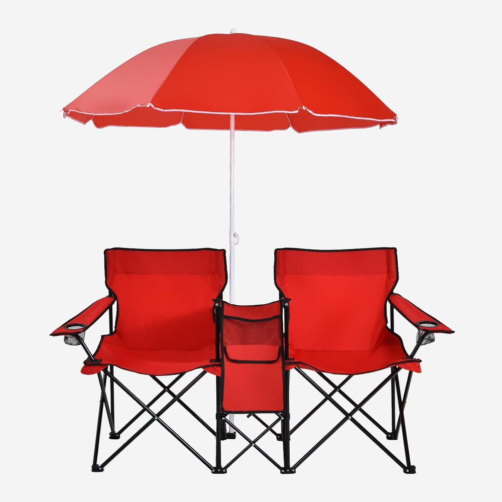 Chaise camping 2 places avec parasol — GOPLUS pliante