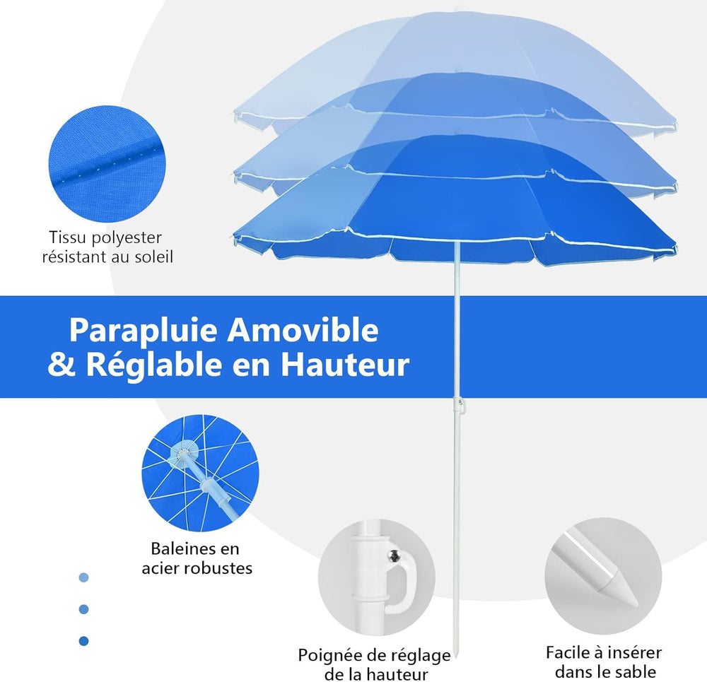 Chaise camping 2 places avec parasol — GOPLUS pliante
