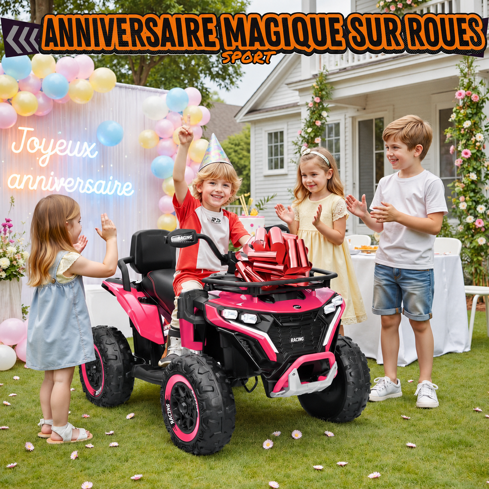 Quad électrique enfant 24 V – 2 places, 4 roues motrices, télécommande parentale