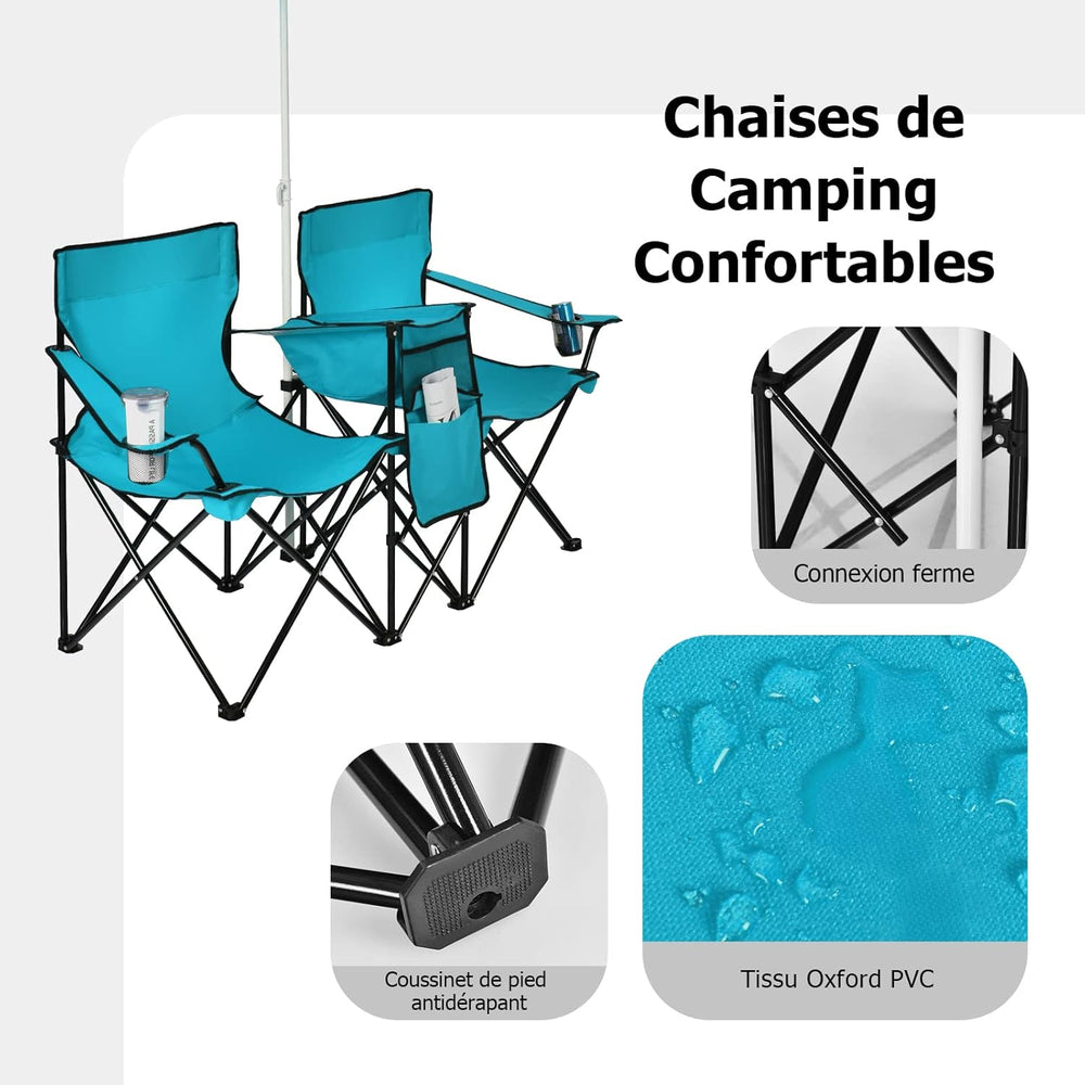 Chaise camping 2 places avec parasol — GOPLUS pliante