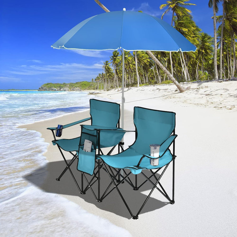 Chaise camping 2 places avec parasol — GOPLUS pliante