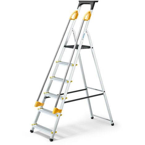 Escabeau 6 marches DURAMP pliable avec rampes de sécurité et porte-outils Hoström