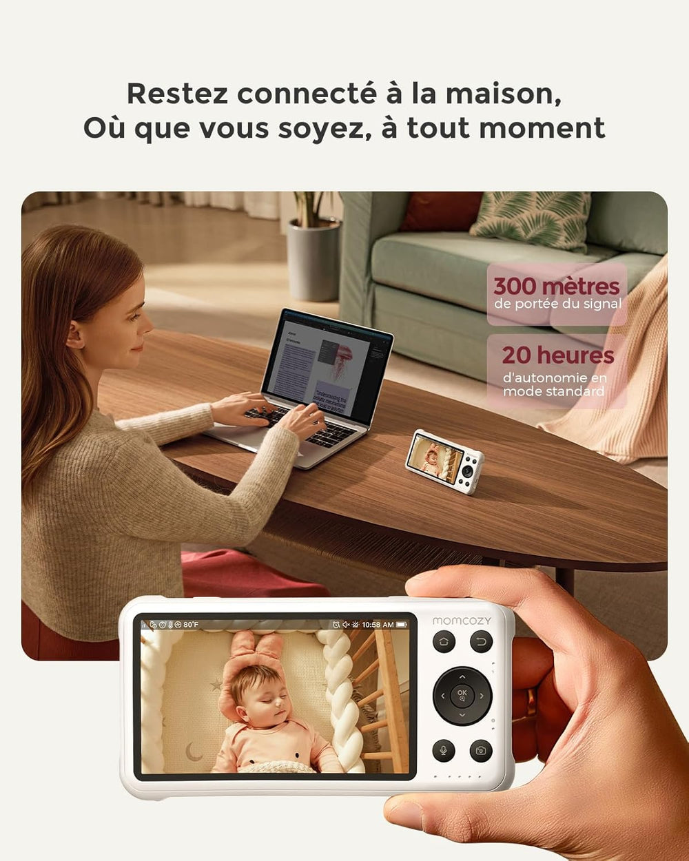 Moniteur Bébé WiFi – Caméra HD 5" 1080P Fixation Murale, Détection Mouvements/Pleurs