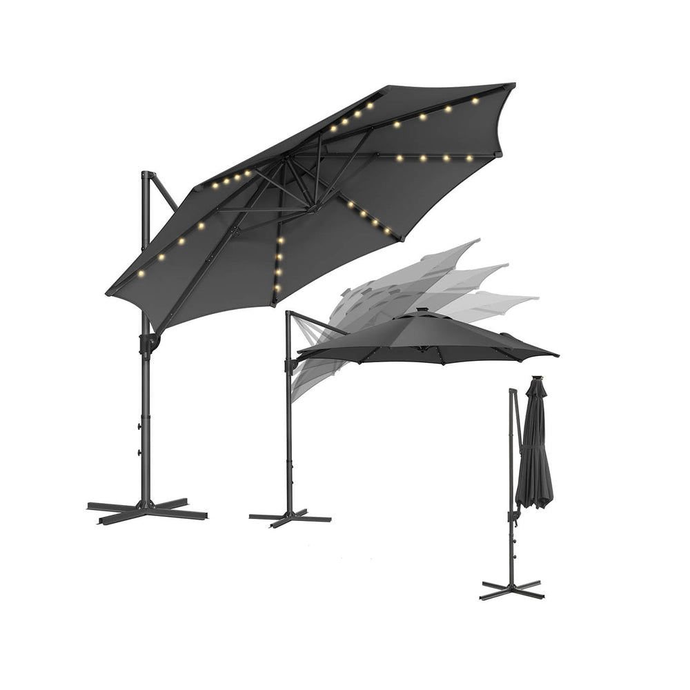 Parasol de jardin 300 cm avec 28 LED solaires