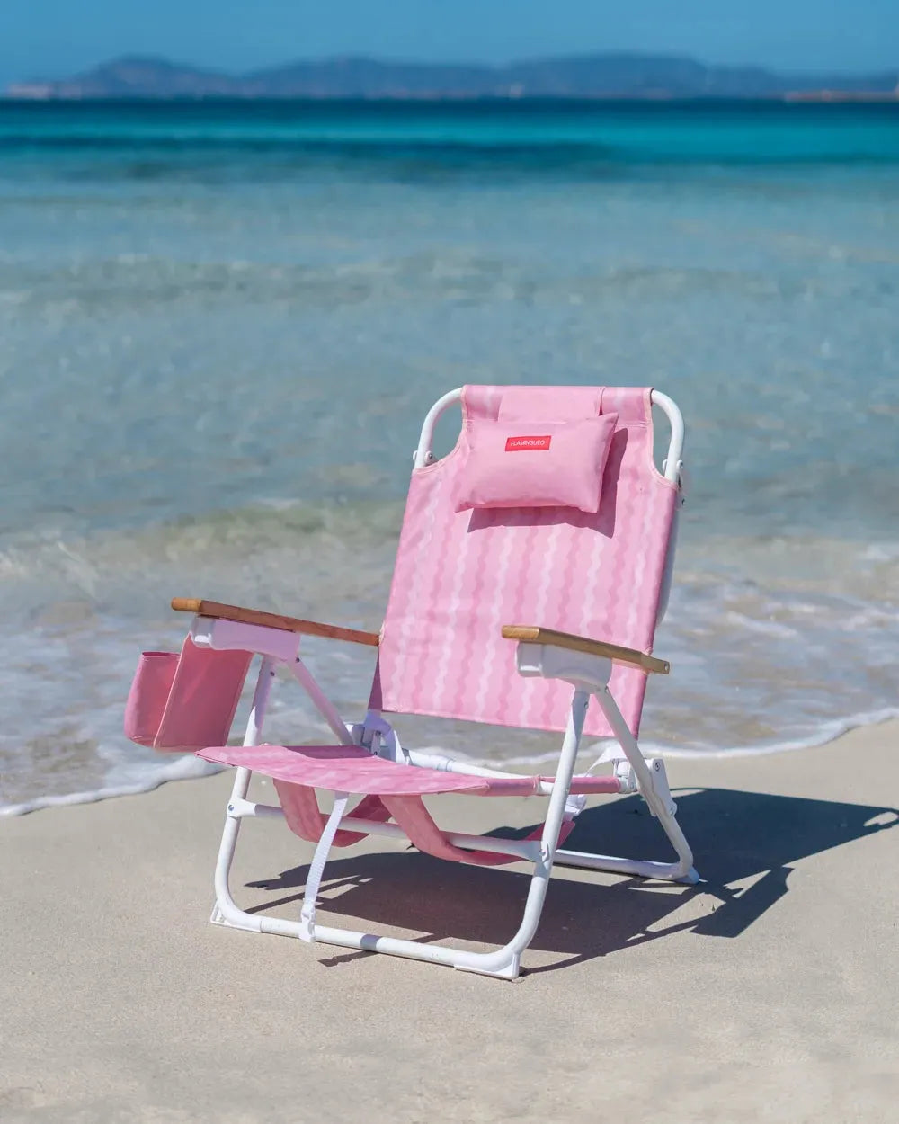 Chaise de Plage Réclinable avec Glacière Intégrée — Dossier 5 Positions, Accoudoirs Bois, Sangles Sac à Dos