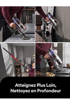 Aspirateur balai Ultenic U16 F – Aspirateur Balai sans Fil – 550W – 45Kpa – Autonomie 60 min – brosse anti-emmêlement – Écran LED – Tube flexible – Gris et Rouge