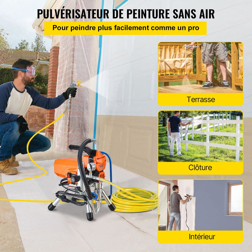 VEVOR Pulvérisateur de Peinture Sans Air 2200 W — 3000 PSI, Moteur Brushless, Tuyau Haute Pression 9 m