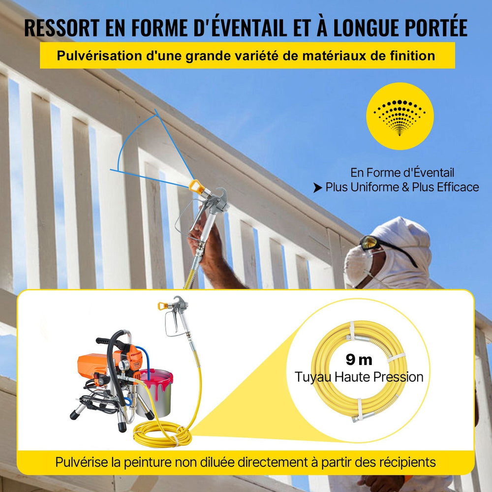 VEVOR Pulvérisateur de Peinture Sans Air 2200 W — 3000 PSI, Moteur Brushless, Tuyau Haute Pression 9 m