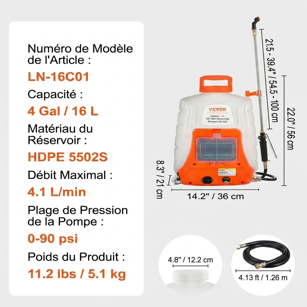 Vevor - Pulvérisateur Électrique à Dos 16 L