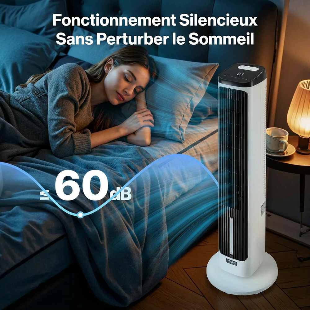 VEVOR Ventilateur Tour Colonne 1017 mm — Oscillation 70°, Silencieux, Humidificateur 4L, Télécommande & Minuterie 24h