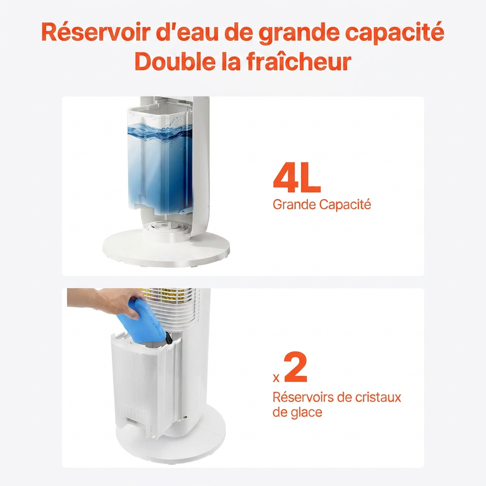 VEVOR Ventilateur Tour Colonne 1017 mm — Oscillation 70°, Silencieux, Humidificateur 4L, Télécommande & Minuterie 24h