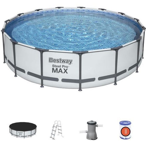 Kit Piscine hors sol tubulaire BESTWAY Steel Pro Max™- 457 x 107 cm - Ronde (Avec pompe de filtration, échelle + bâche)