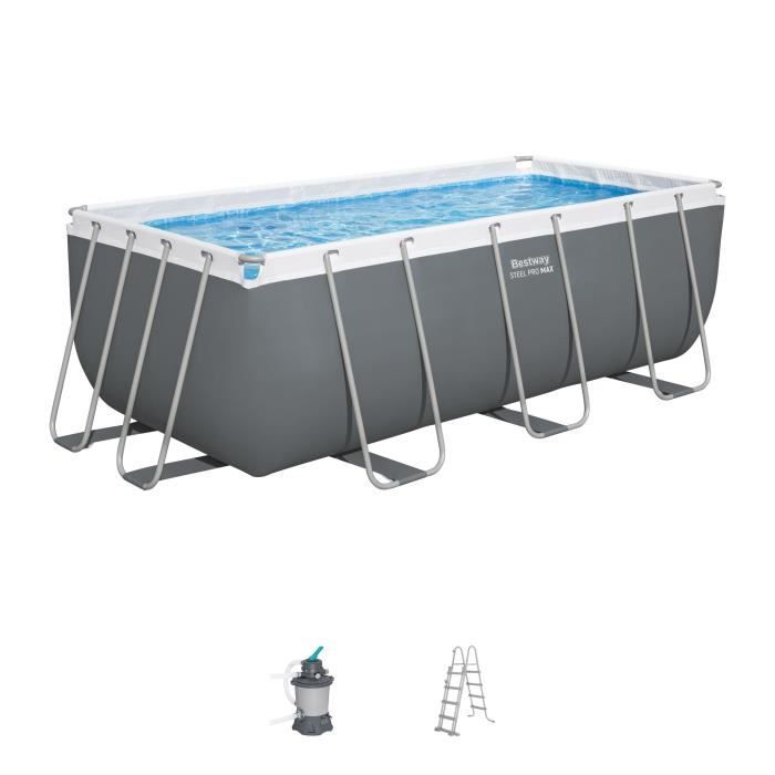 Kit Piscine hors sol tubulaire BESTWAY - Steel Pro Max™ - 412 x 201 x 122 cm - Rectangulaire (Filtre à sable, échelle)