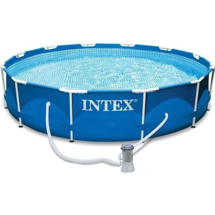 Kit Piscine hors sol tubulaire INTEX - Metal Frame - 366 x 76 cm - Ronde (Livrée avec pompe et cartouche)