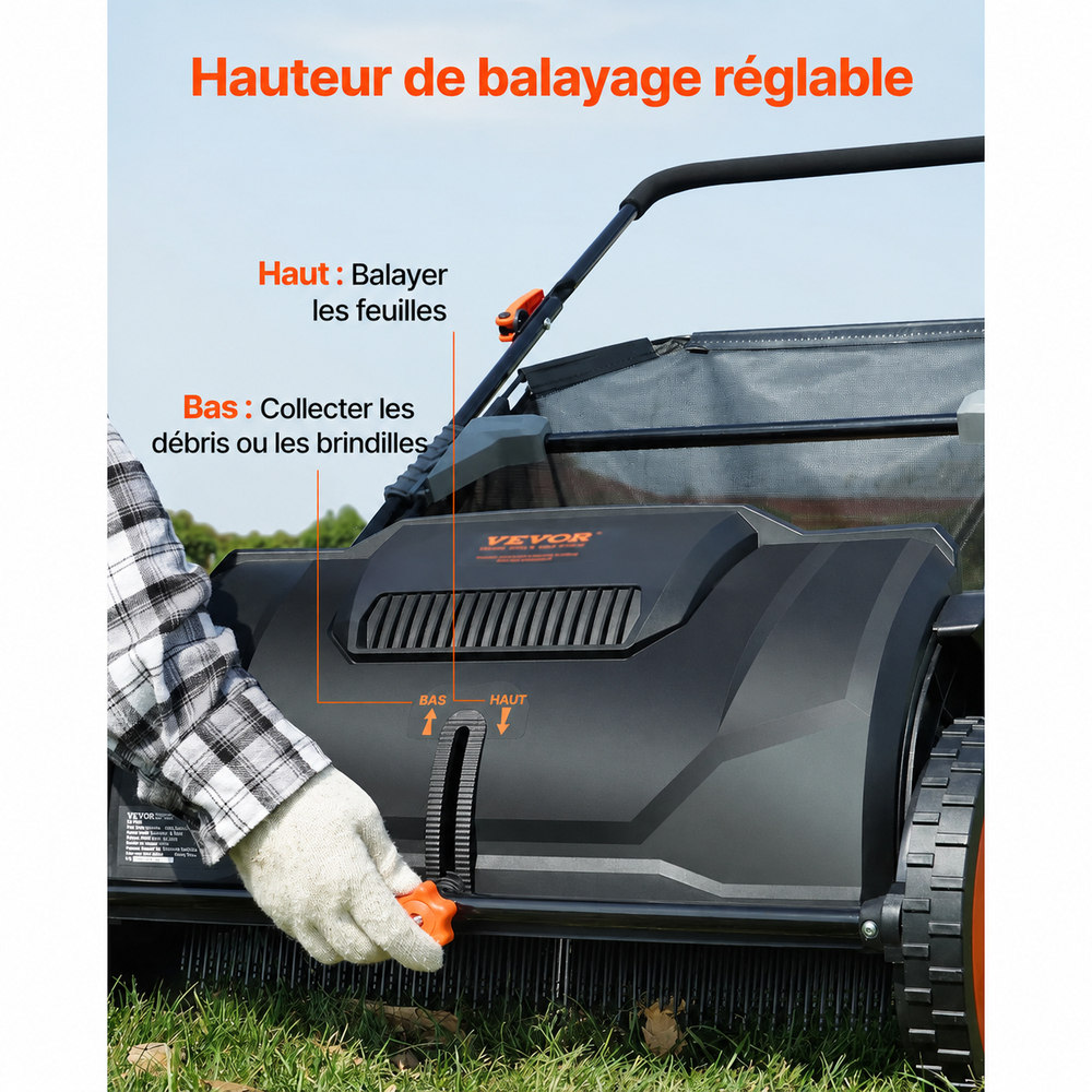 LeafMaster - Balayeuse à Gazon avec Bac à Grande Capacité