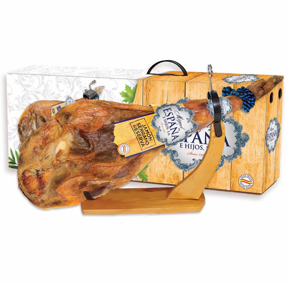 Lot de jambon serrano réserve 6 - 6,5kg + support à jambon