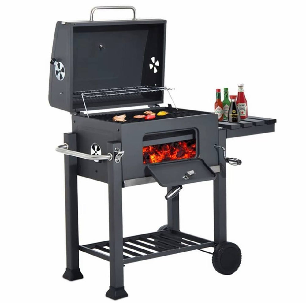 Barbecue charbon 3-en-1 — Grill, Fumoir & Rôtissoire
