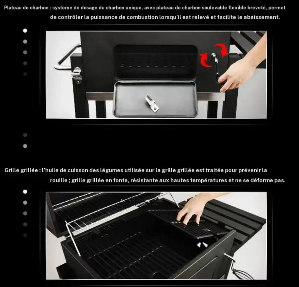 Barbecue charbon 3-en-1 — Grill, Fumoir & Rôtissoire
