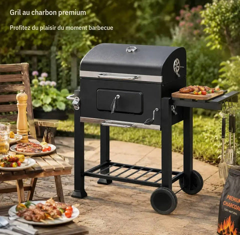 Barbecue charbon 3-en-1 — Grill, Fumoir & Rôtissoire
