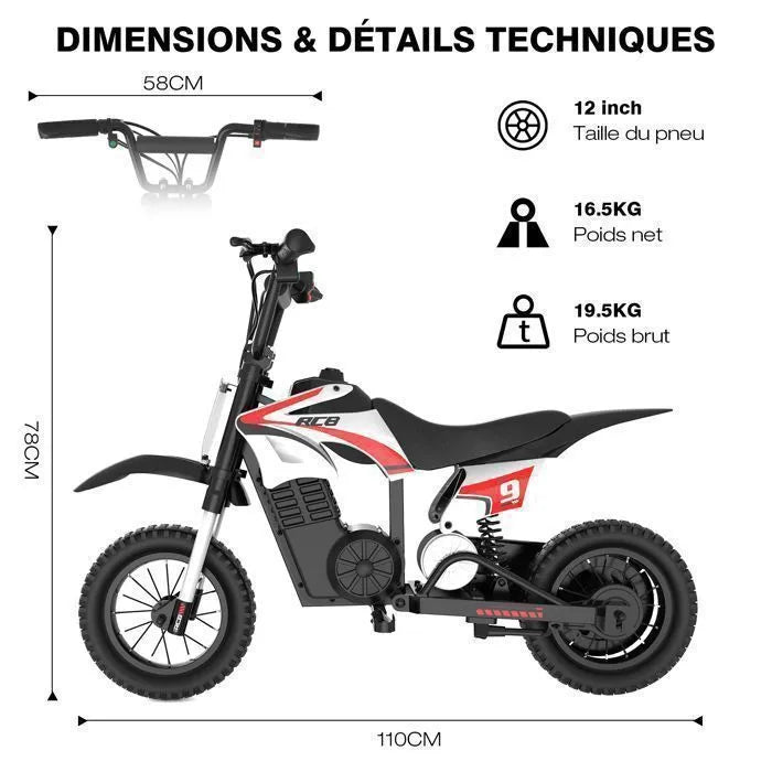 Moto électrique enfant RCB R9X PRO — 350W 25 km/h