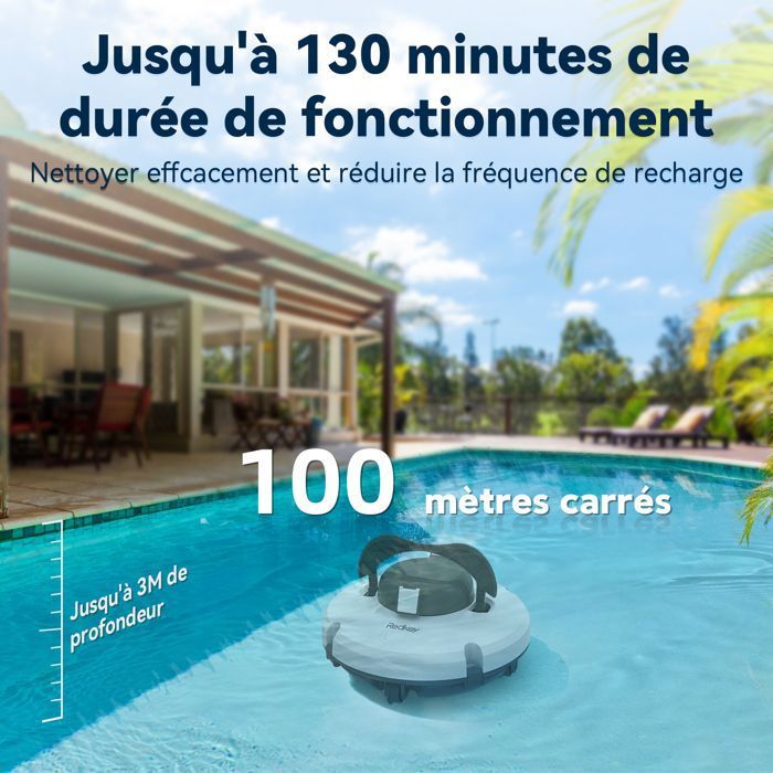 Robot piscine sans fil Redkey S100 — 130 min d'autonomie