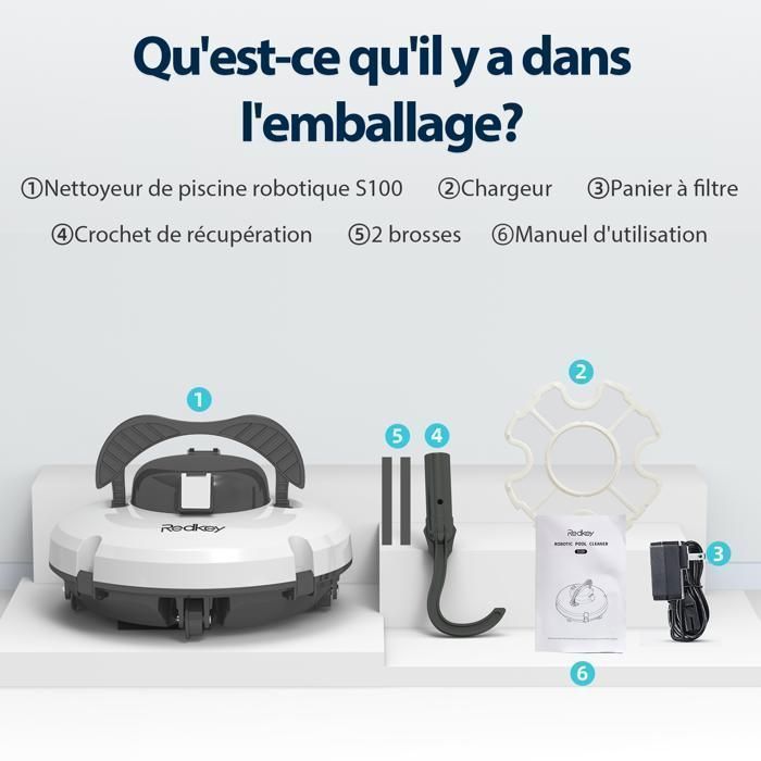 Robot piscine sans fil Redkey S100 — 130 min d'autonomie